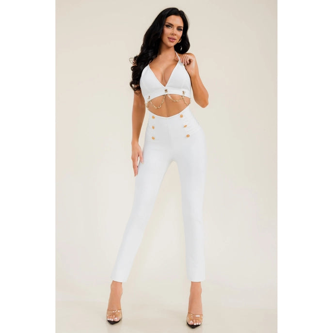 ENSEMBLE HAUT ET PANTALON AVEC CHAÎNE À BANDAGES