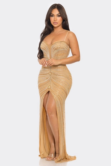 Robe Maxi Découpée avec Strass