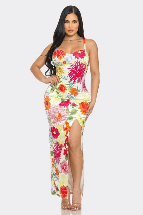 Robe maxi à imprimé floral avec strass