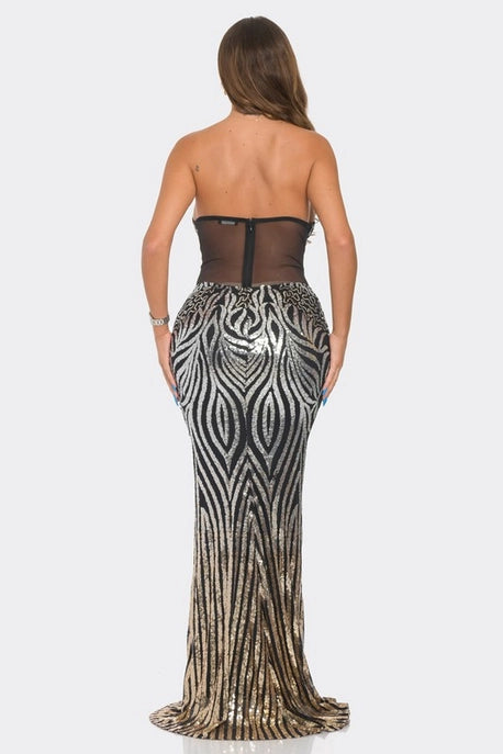 Robe Maxi Sirène à Paillettes Épaules Dénudées