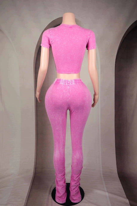 ENSEMBLE HAUT ET PANTALON AVEC OURLET ASYMÉTRIQUE ET FRONCÉ, LAVAGE MINÉRAL