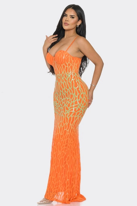 Robe maxi sans manches à paillettes avec découpes latérales