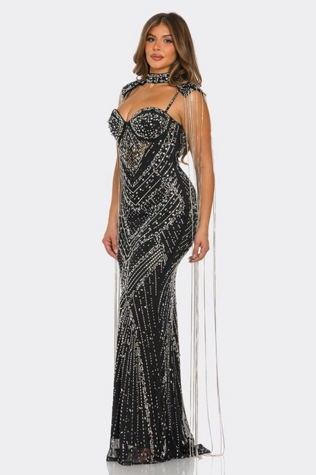 Robe maxi sirène ornée de strass