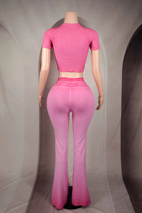 ENSEMBLE HAUT CONTOUR LAVÉ À L'HUILE & PANTALON ÉVASÉ
