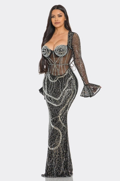 Robe Maxi Silhouette Ajustée avec Strass