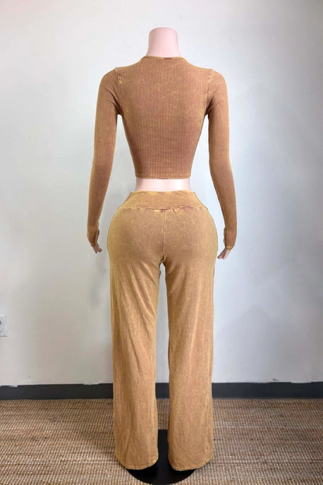 ENSEMBLE HAUT À LACETS DEVANT ET PANTALON DE DÉTENTE LAVÉ MINÉRAL