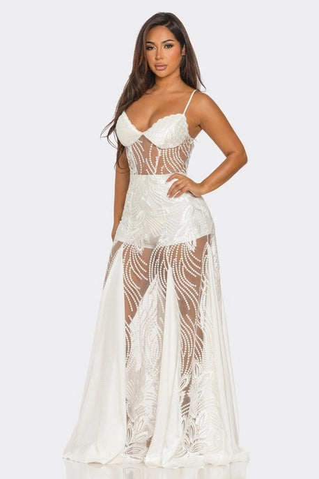 Robe longue à tube transparent en dentelle creuse (Copie)