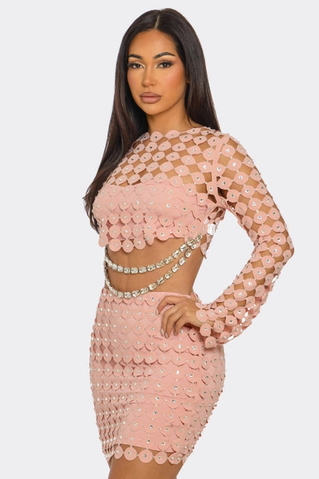 ENSEMBLE 2 PIÈCES AVEC STRASS CREUX & JUPE DÉCONTRACTÉE
