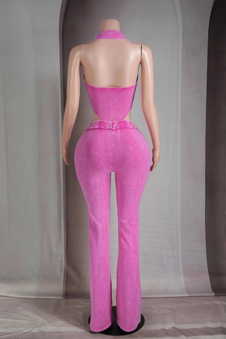 ENSEMBLE BODY À COL LAVÉ MINÉRAL ET PANTALON ÉVASÉ