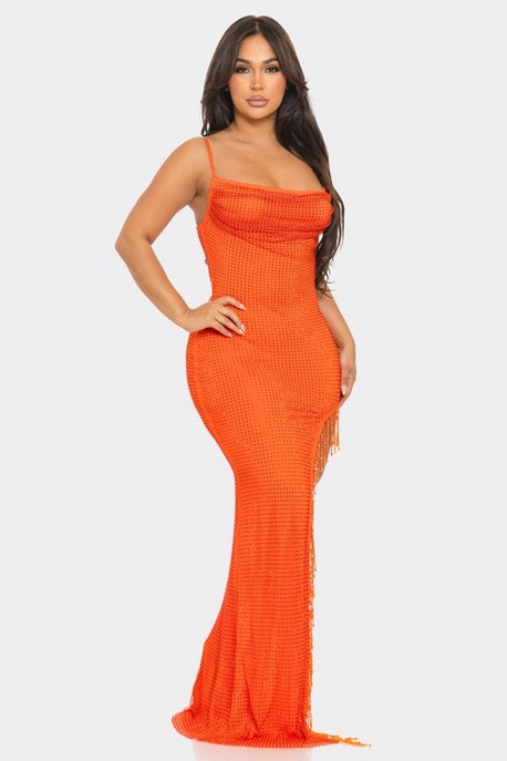 Robe Maxi à Superposition de Résille Strass