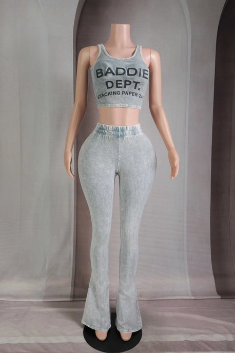 ENSEMBLE DÉBARDEUR IMPRIMÉ GRAPHIQUE LAVAGE MINÉRAL ET PANTALON ÉVASÉ
