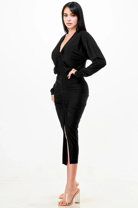 Robe Midi Plissée à Col V