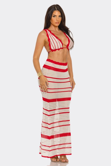 ENSEMBLE 2 PIÈCES AVEC SOUTIEN-GORGE TRICOTÉ ET ROBE MAXI TRICOTÉE