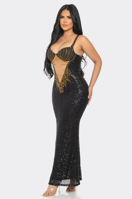Robe Maxi Sirène à Découpes et Sequins