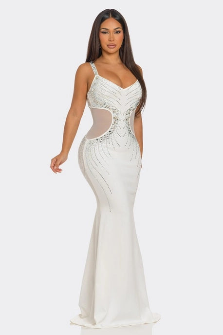 Robe Maxi Élégante Ornée de Strass