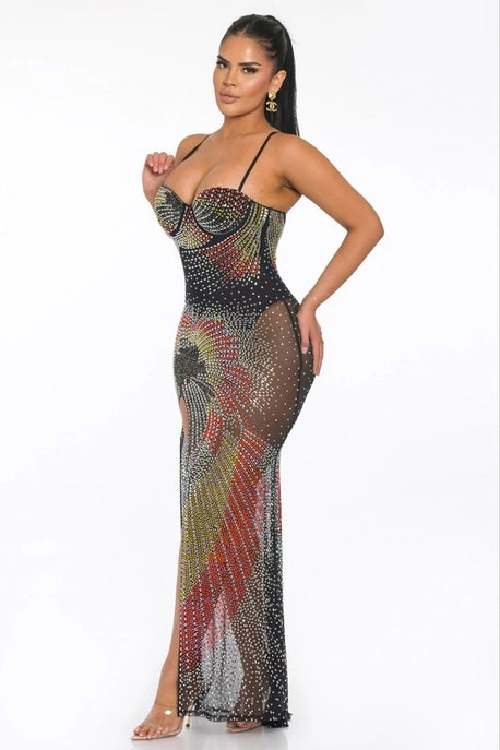 Robe Maxi Multicolore à Strass