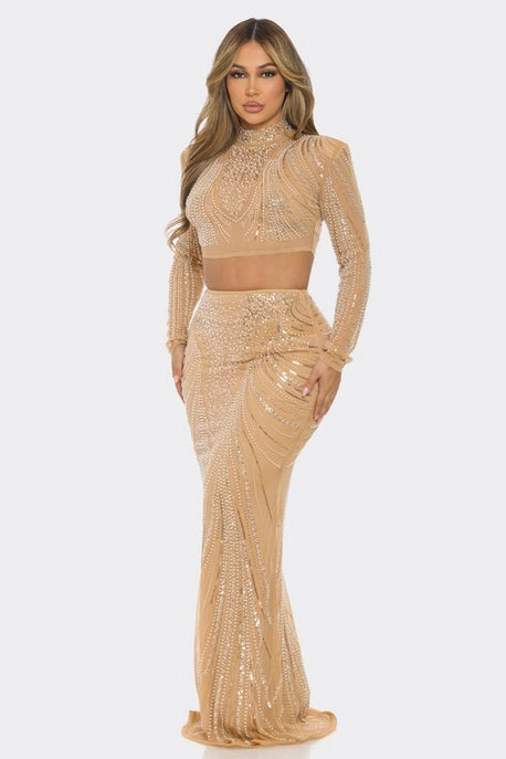 Ensemble 2 pièces haut et jupe à sequins - Soldes
