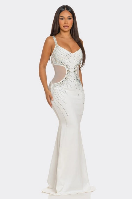 Robe Maxi Élégante Ornée de Strass