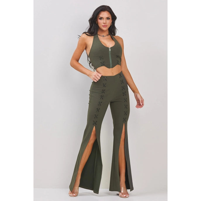 ENSEMBLE HAUT LICOU ET PANTALON FENDU À LACETS