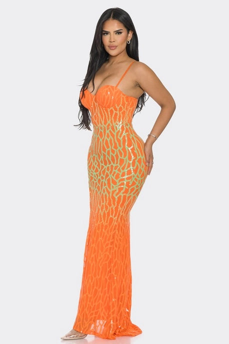 Robe maxi sans manches à paillettes avec découpes latérales
