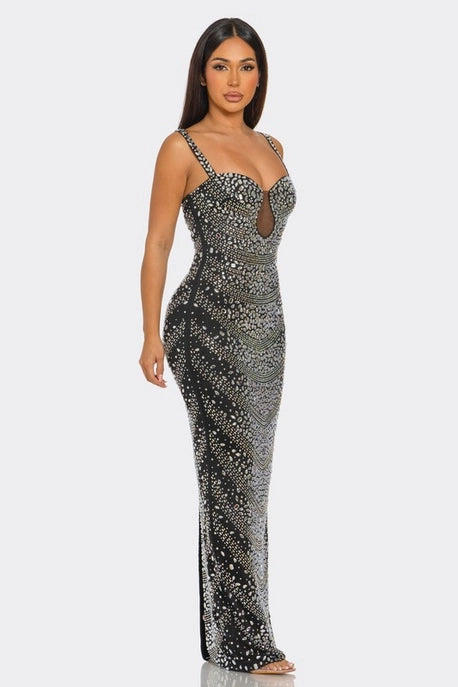 Robe maxi avec découpe poitrine et ornements en strass