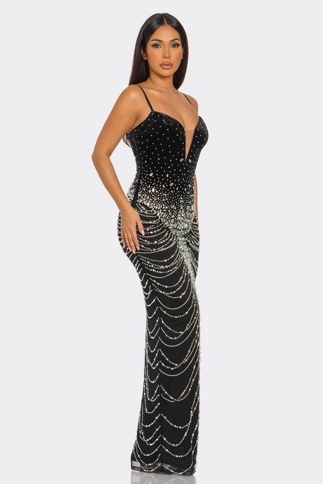 Robe Drapée avec Chaîne Ornée de Strass