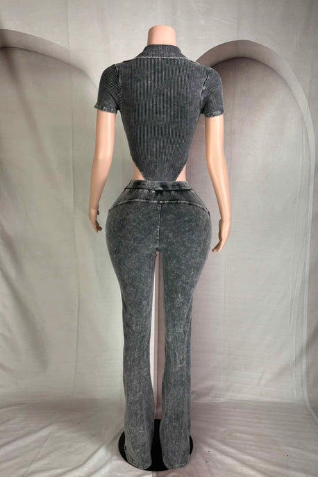 ENSEMBLE BODY ET PANTALON À COL EN V PROFOND LAVAGE MINÉRAL