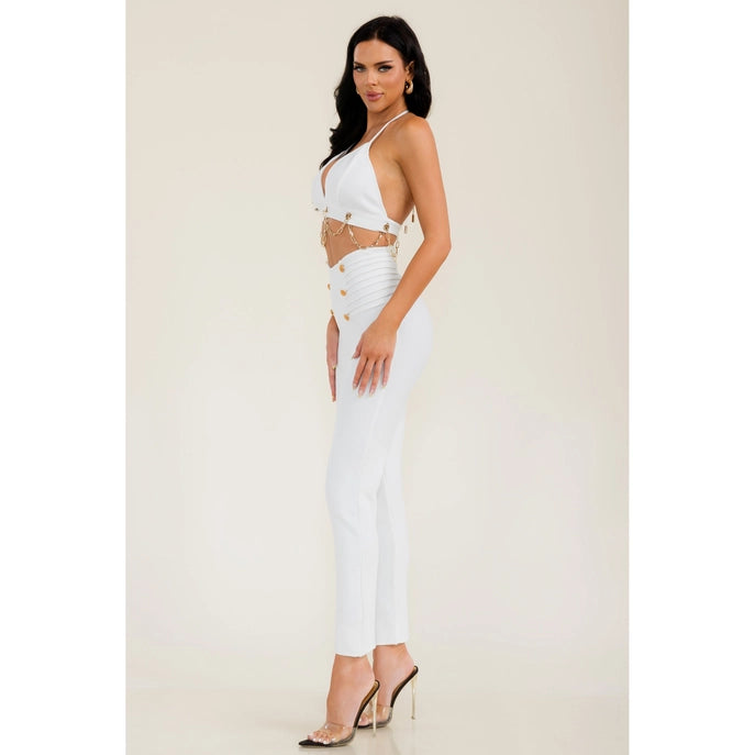 ENSEMBLE HAUT ET PANTALON AVEC CHAÎNE À BANDAGES