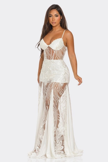 Robe longue à tube transparent en dentelle creuse (Copie)