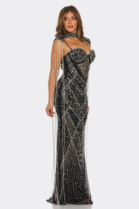 Robe maxi sirène ornée de strass