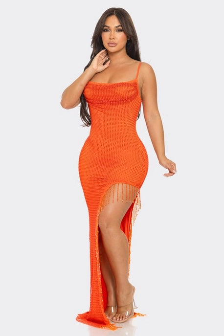 Robe Maxi à Superposition de Résille Strass