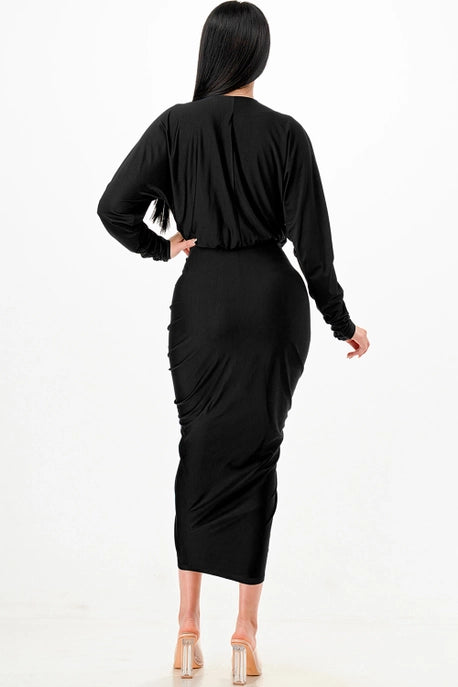 Robe Midi Plissée à Col V