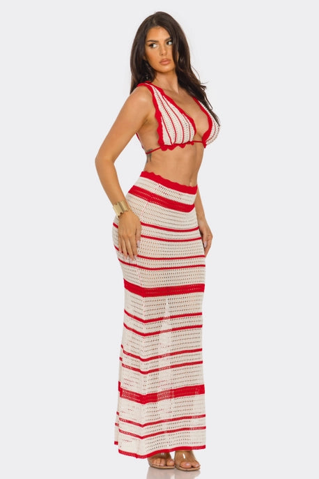 ENSEMBLE 2 PIÈCES AVEC SOUTIEN-GORGE TRICOTÉ ET ROBE MAXI TRICOTÉE
