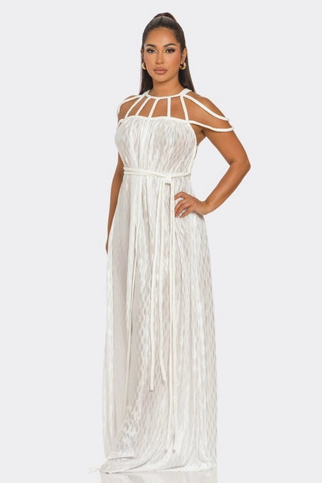 Robe Maxi à Motif de Corde Ondulée Plissée et Tressée
