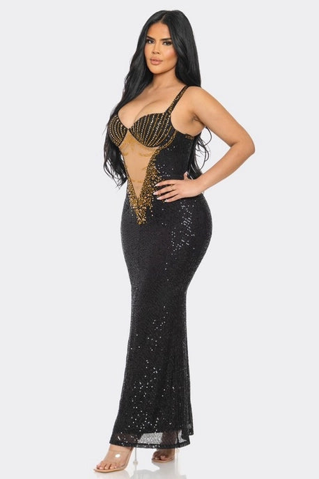 Robe Maxi Sirène à Découpes et Sequins