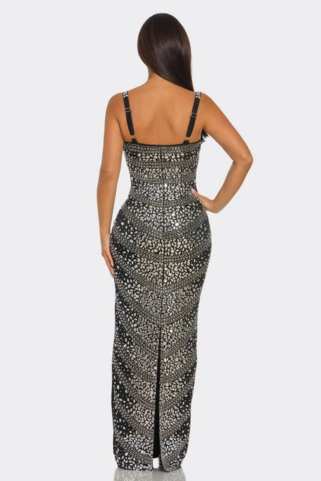 Robe maxi avec découpe poitrine et ornements en strass