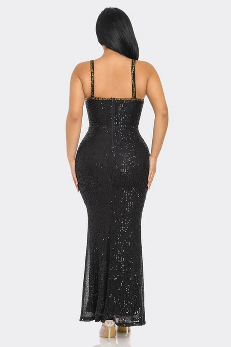 Robe Maxi Sirène à Découpes et Sequins