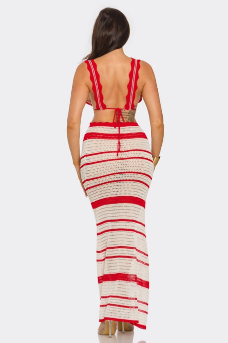 ENSEMBLE 2 PIÈCES AVEC SOUTIEN-GORGE TRICOTÉ ET ROBE MAXI TRICOTÉE