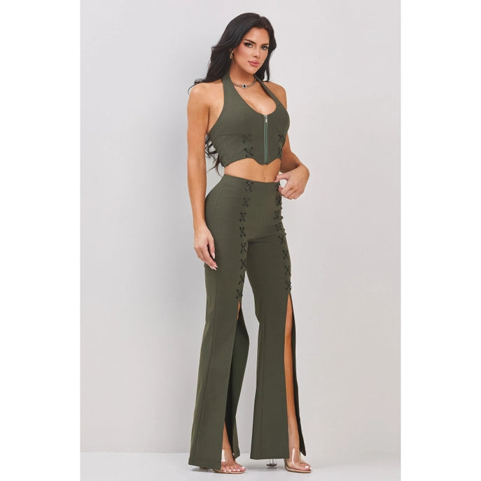 ENSEMBLE HAUT LICOU ET PANTALON FENDU À LACETS