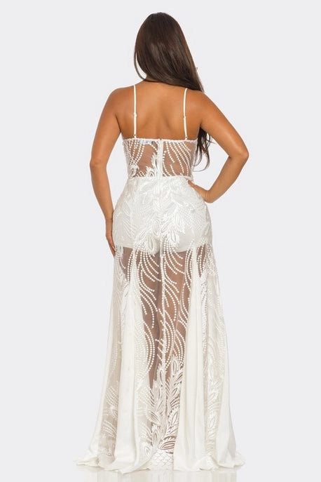 Robe longue à tube transparent en dentelle creuse (Copie)