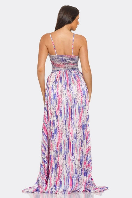 Robe maxi plissée à imprimé aquarelle satinée