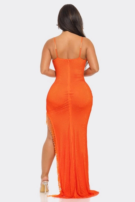 Robe Maxi à Superposition de Résille Strass