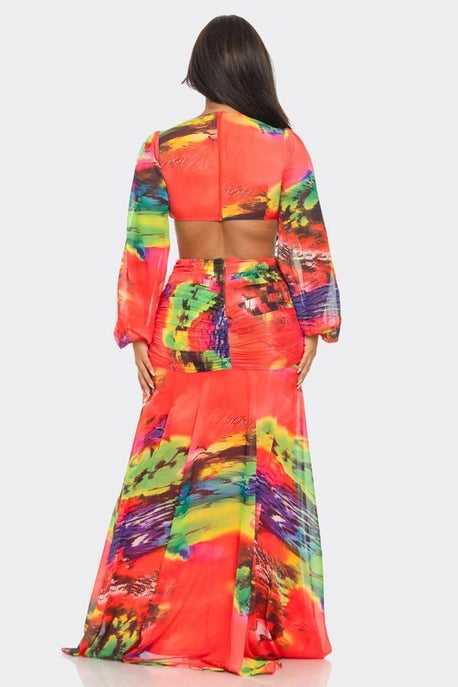 Robe maxi en chiffon imprimé avec découpes