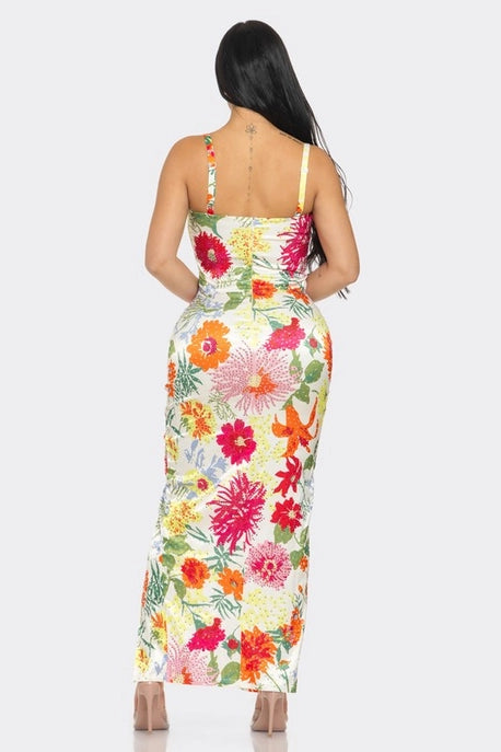 Robe maxi à imprimé floral avec strass
