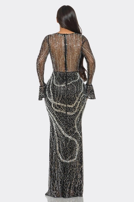Robe Maxi Silhouette Ajustée avec Strass
