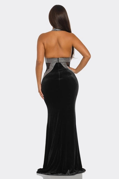 Robe Maxi en Forme de V Ornée de Strass