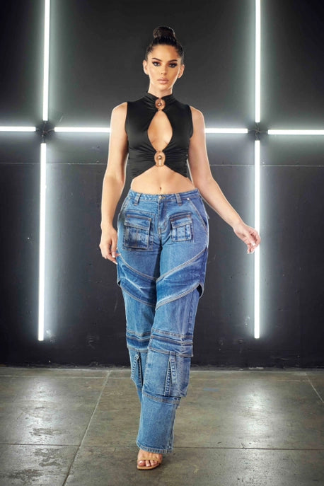Jeans cargo à jambe droite