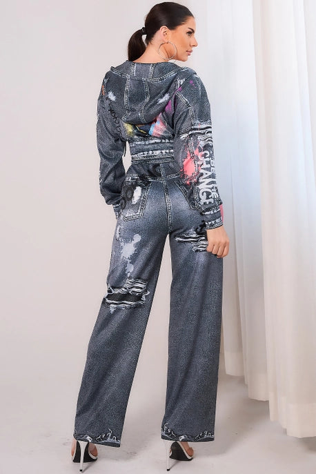 Veste zippée à capuche effet denim UNIQUEMENT