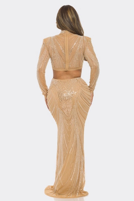 Ensemble 2 pièces haut et jupe à sequins - Soldes