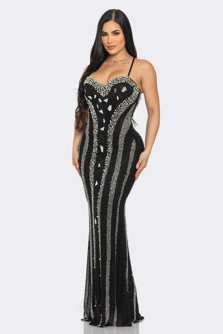 Robe Maxi Miroir Ornée de Strass